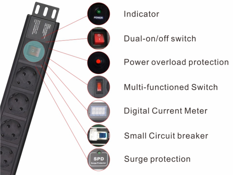 19 inch IEC C13 outlet PDU with indicator